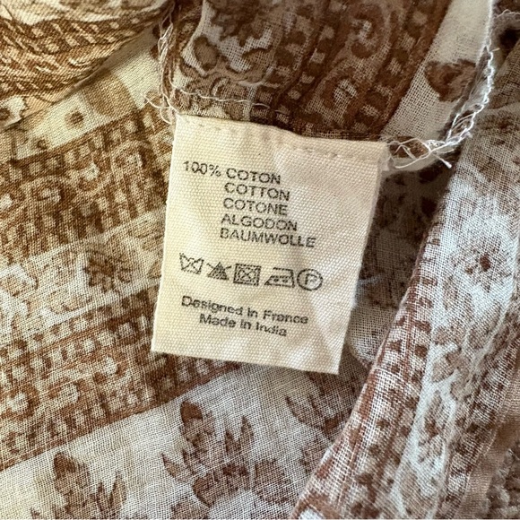 Blue Boheme OS Carla Printed Blouse Short Sleeves Camel Color 100% Cotton Boho - Picture 4 of 7